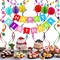 Rainbow Birthday Banner, 6 Honeycomb Balls, 8 Metallic Hanging Swirls and Circle Parper Garland, Happy Birthday Decorations